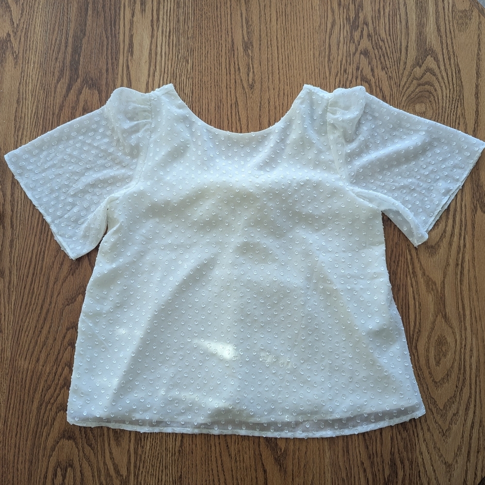 Banana Republic Cream Textured Blouse with Tie Back.